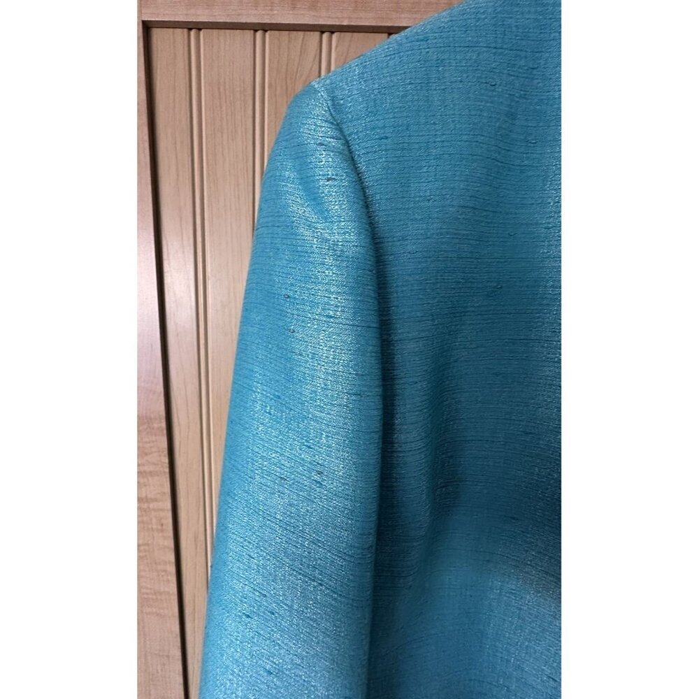Kasper Teal Turquoise Collarless Dressy Blazer Size 8 Spring Career Jacket - Picture 7 of 8
